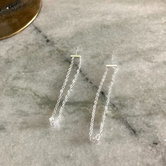 Sterling Silver Double Tassel Drop Strand Minimalist Earrings - Picture 2 of 7